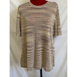 Ann Taylor Loft XL Womens Metallic short sleeved knit top in soft natural colors
